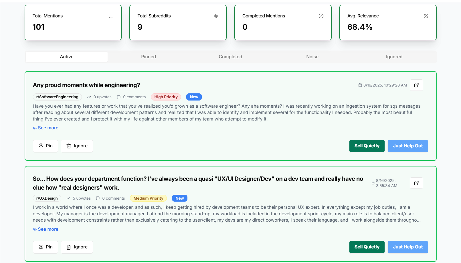 Product Dashboard Screenshot