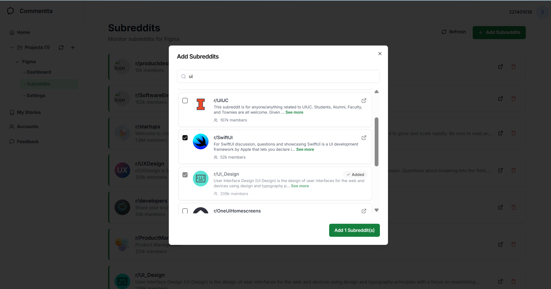 subreddit addition page